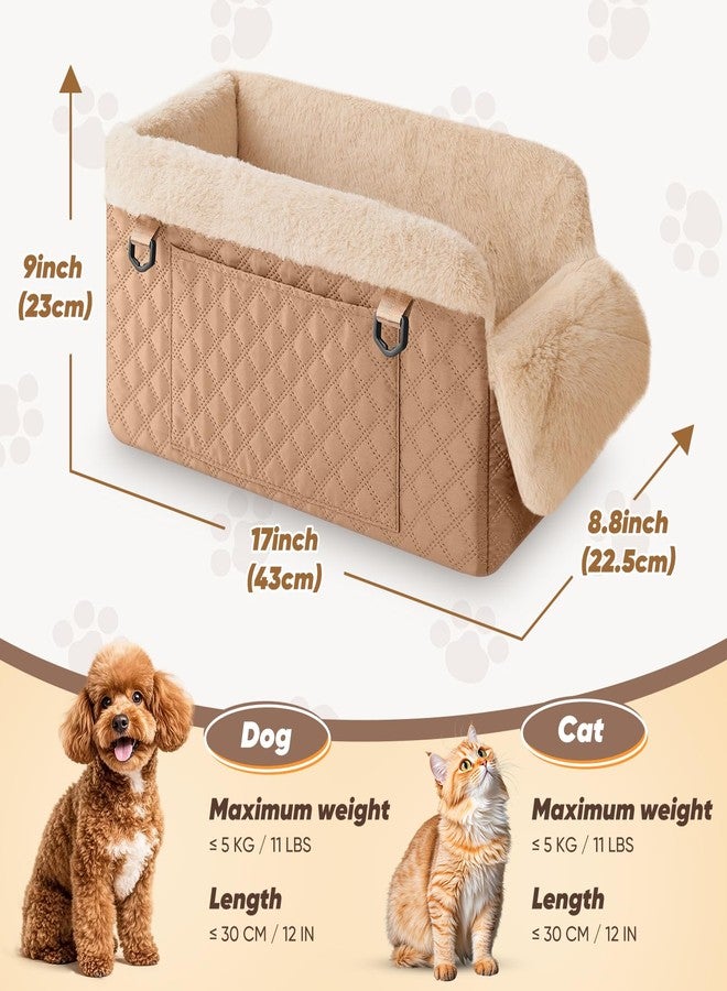 QUMY Dog Car Seats for Small Dogs Up to 11lbs, Portable Center Console Dog Booster Seat, Multi-Purpose Puppy CarSeat with Adjustable Safety Belt, Travel Pet Car Carriers for Small Dogs and Cat, Khaki - Image 2